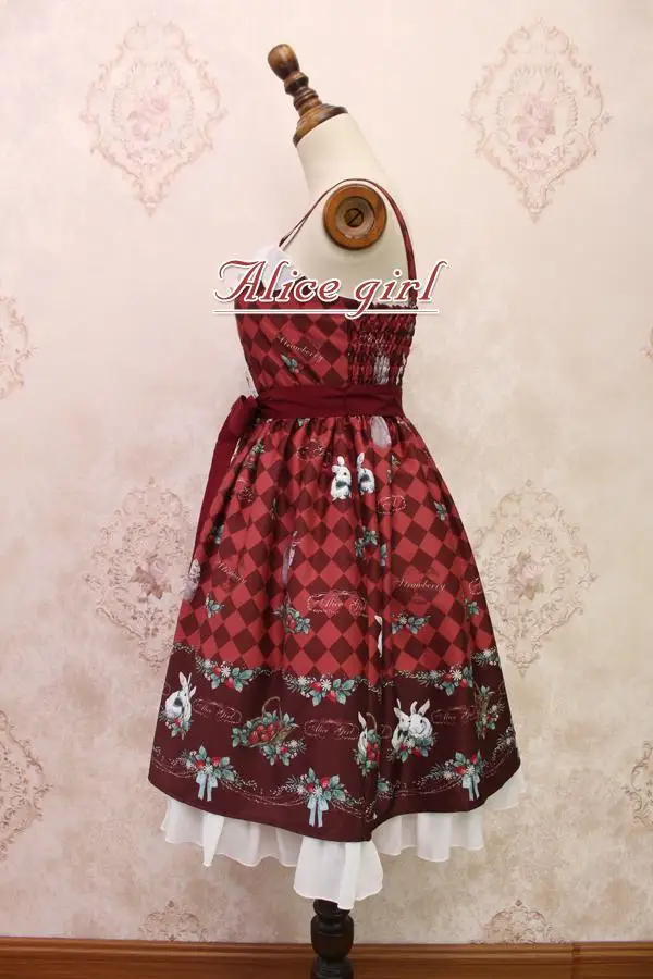 Платье в стиле Лолиты с принтом клубники и кролика; JSK; платье Alice Girl