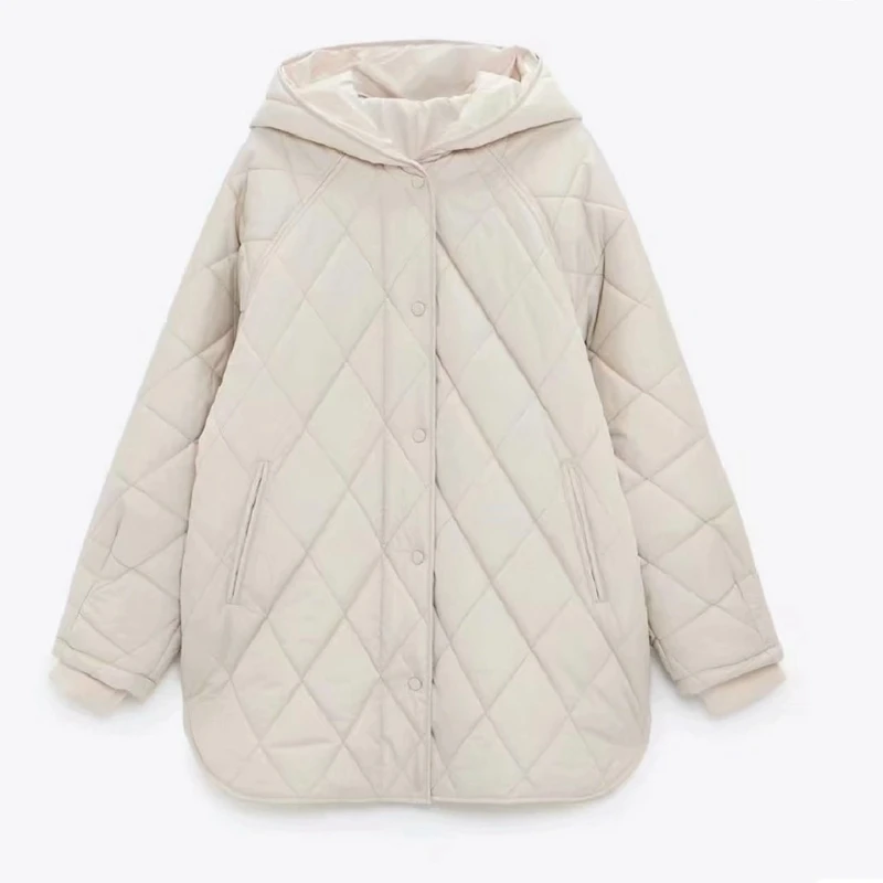 

Women Beige Oversize Long Hood Parkas 2021 Autumn Winter Long Sleeve Buttons Pockets Female Warm Coat 6W02A