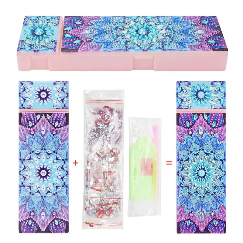 5D DIY Special Shaped Diamond Painting 2 Grids Stationery Pencil Box Rhinestones Diamond Embroidery Mandala Storage Case Gifts - Цвет: V