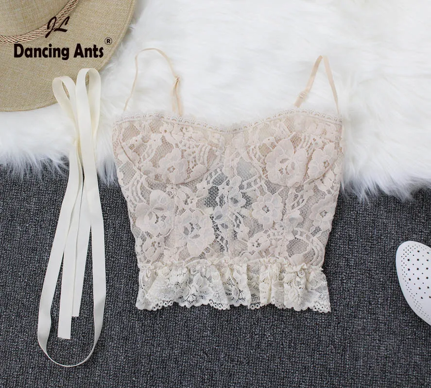 Женский жилет на бретельках с оборками и кружевным принтом тонкий топ эластичным
