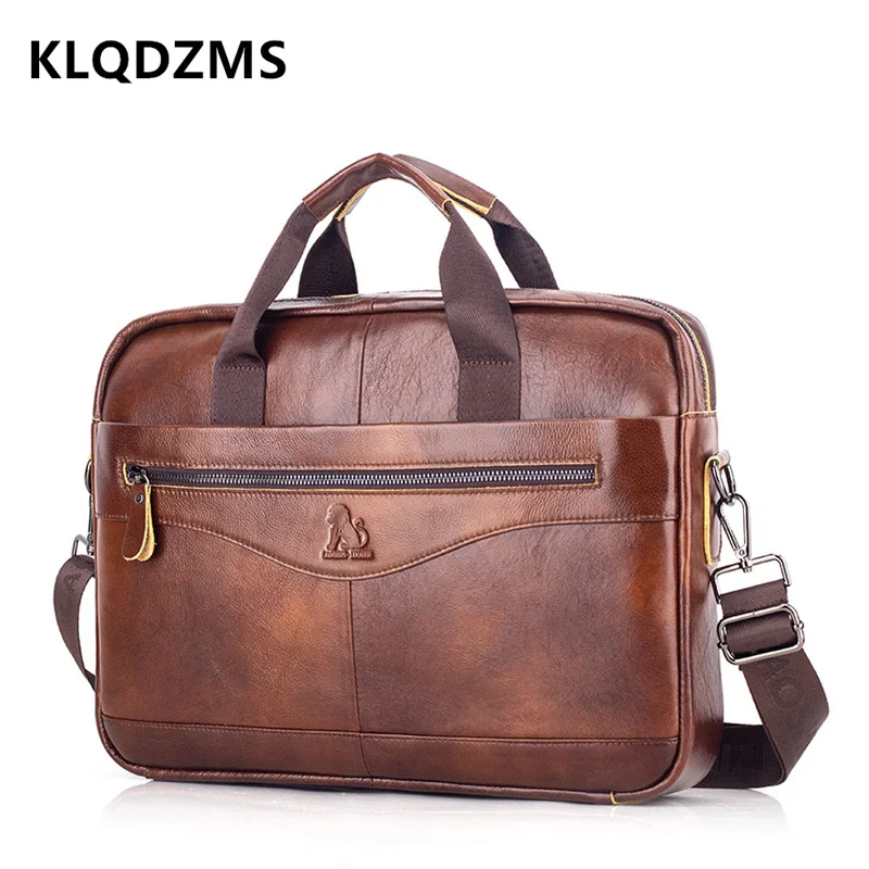 KLQDZMS Men's Briefcase Bag Genuine Leather  Men Laptop Bag Large Capacity Handbag Office Business Handbag