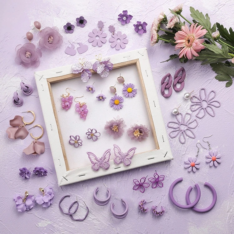 HUANZHI 2020 New Korea Simple Purple Crystal Flower Heart Geometric Hollow Metal Stud Earring for Women Girls Jewelry | Украшения и