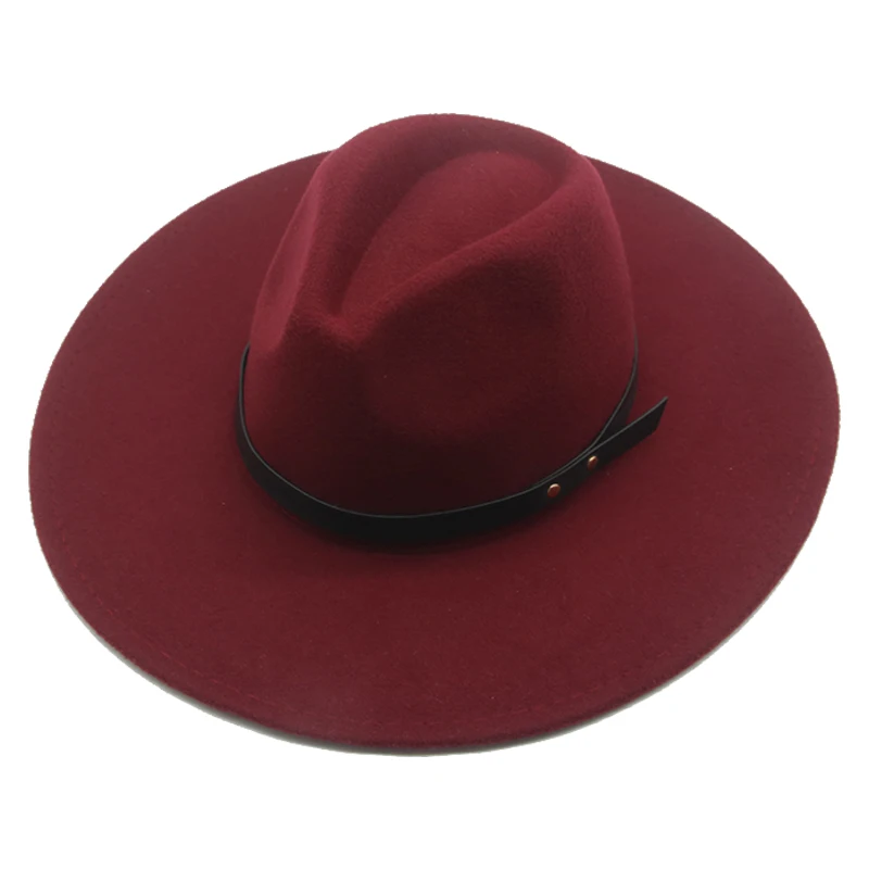 

women winter hats 9.5cm big brim belt buckle simple classic fedora hats women men solid winter autumn khaki white felt hats men