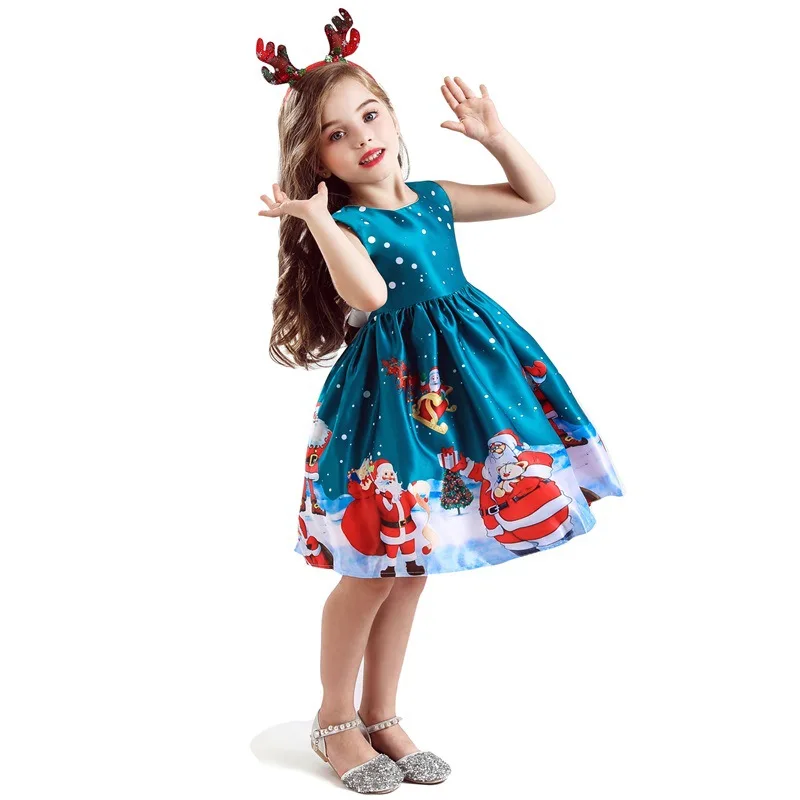 Платье для девочек на Рождество костюмы с коротким рукавом милое рождественское