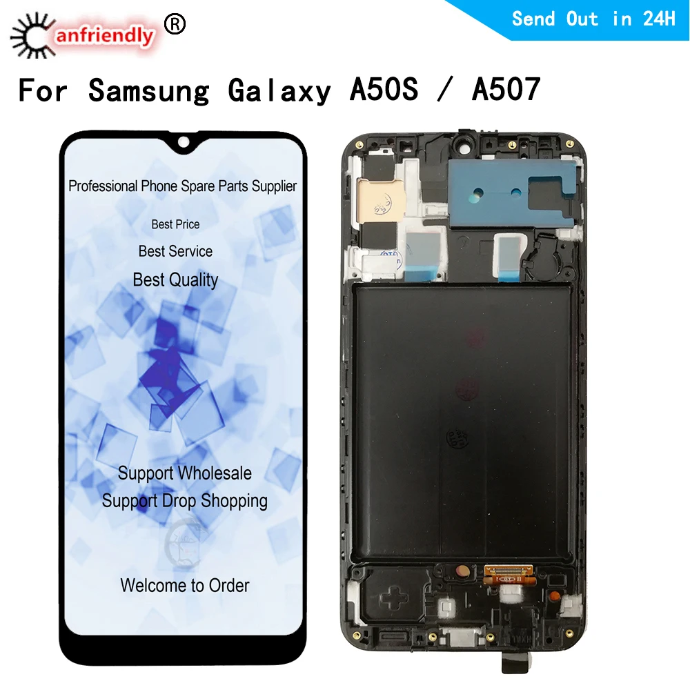 Pantalla LCD AMOLED para m&oacute;vil, digitalizador de Panel t&aacute;ctil con montaje de marco para Samsung Galaxy A50S, SM-A507FN, A507F, A5070-0
