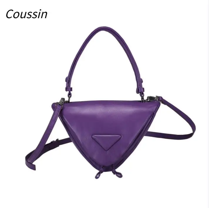 

Triangle Leather Iconic Letter Print Solid Color Leather Fashion Womens Zipper Clutch Shoulder Crossbody Tote Bag Handbag Purse