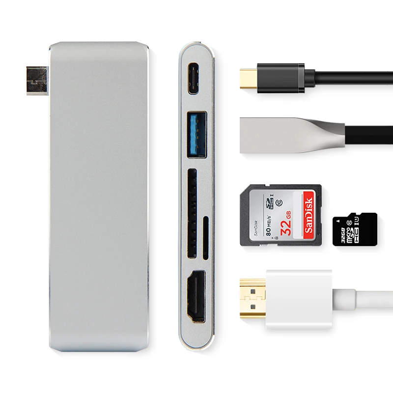 Ajiuyu USB 3,1 тип-c концентратор к HDMI адаптер 4K Thunderbolt 3 USB C концентратор с концентратором 3,0 TF считыватель SD карт слот PD для MacBook Pro/Air