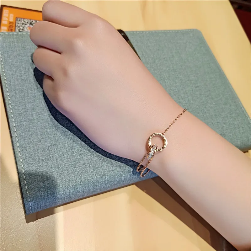 Фото 18KGP модный двойной браслет с римскими цифрами и буквами женский подарок розовое(China)