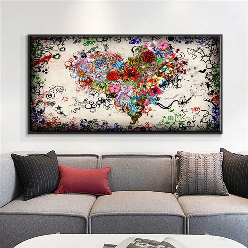 

Mural Modern Home Living Room Bedroom Decoration Heart-shaped Flower Oil Painting Canvas Color Printing Canvas Painting