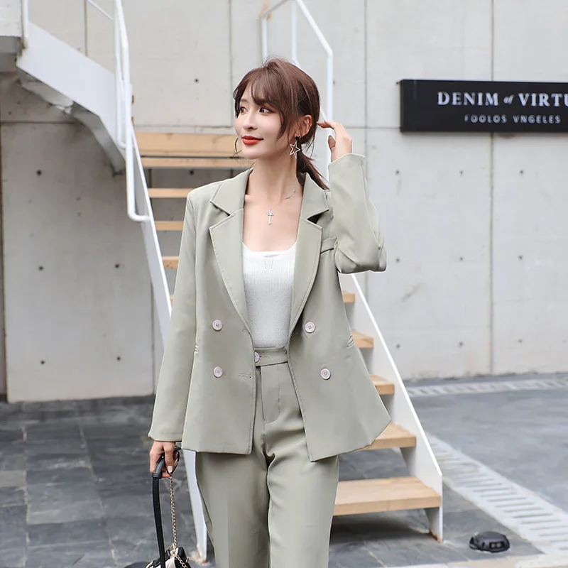 

Винтажные осень-зима утолщенные женские брючный костюм светильник зеленый зубчатый блейзер с курткой и штанами одежда для офиса, женские к...