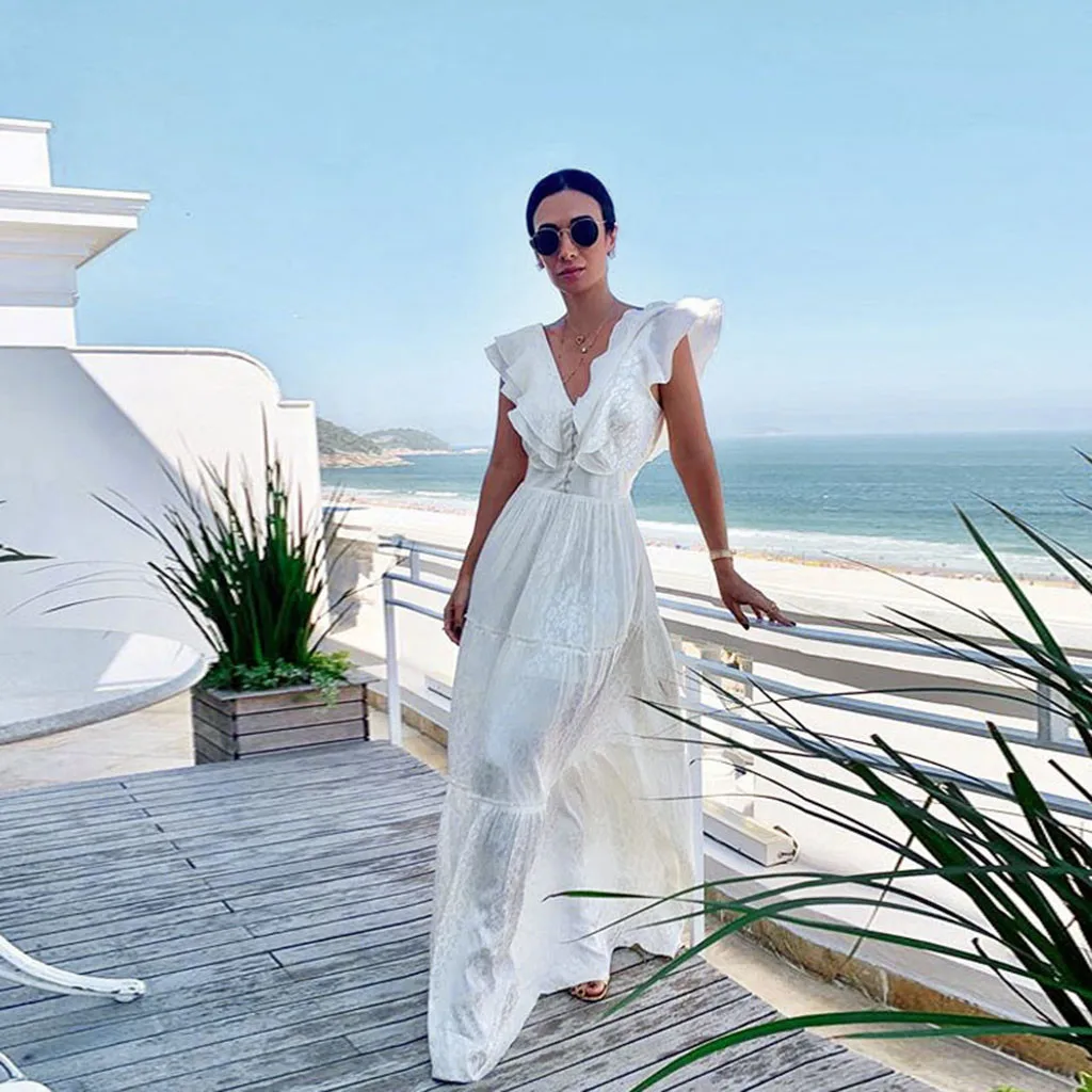 Белое платье-макси большого размера соблазнительные Элегантные платья на