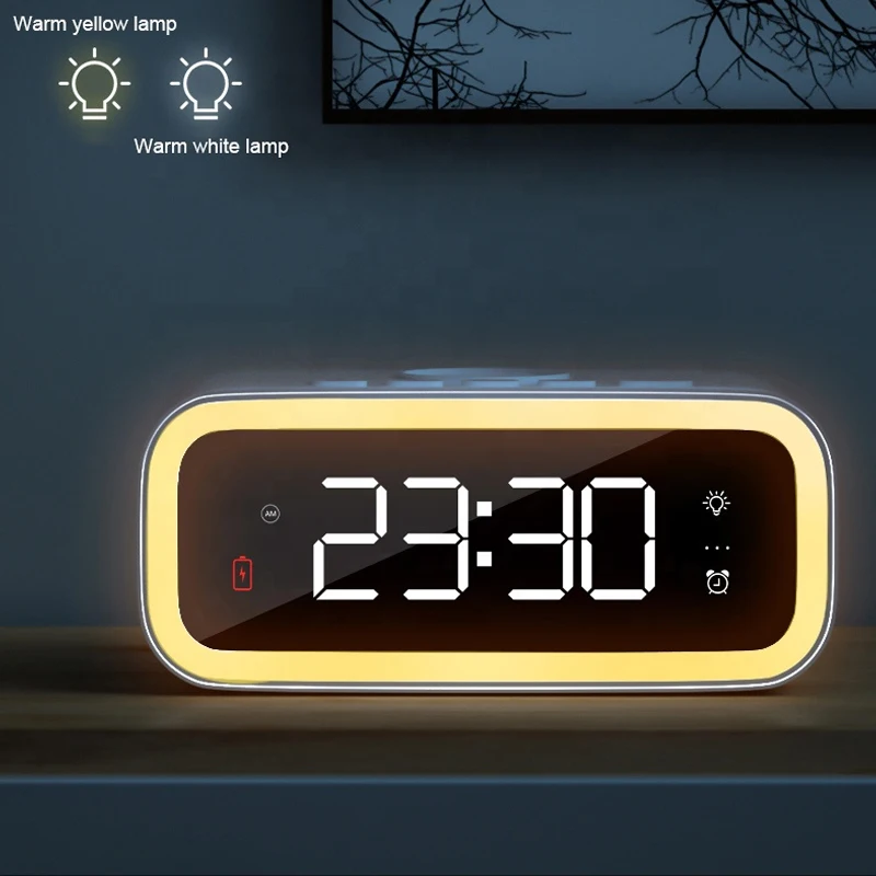 Cargador inal&aacute;mbrico Qi de 15W con despertador LED, estaci&oacute;n de carga r&aacute;pida USB para iPhone, Samsung, Xiaomi-5