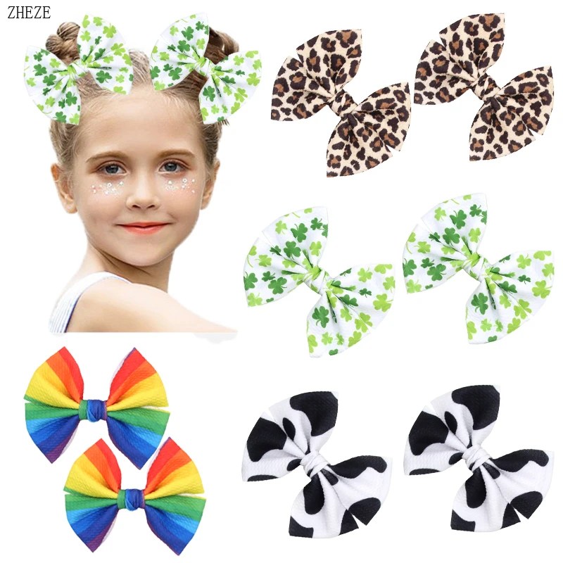 

2Pcs/Set New 5"Print Fabric Bow Hair Clips For Girls Cute Hairpins Children Hot Sale Hair Accessories For Women