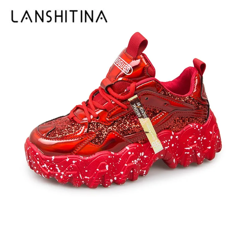 Женские кроссовки на платформе Весенняя мода 2020 блестящая дышащая женская обувь