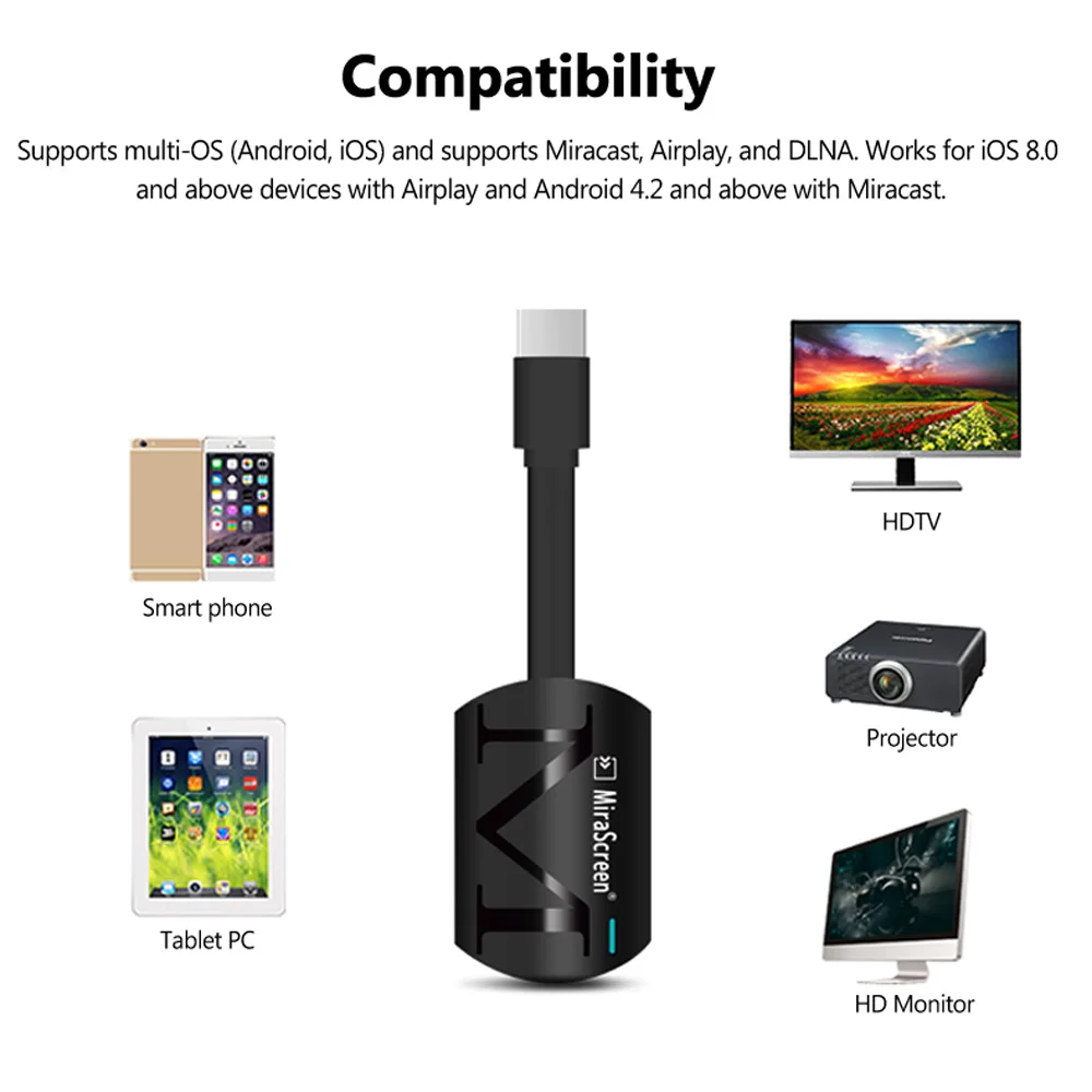 

MiraScreen TV Stick HDMI-compatible Full HD1080P anycast Miracast DLNA Airplay WiFi Display Receiver Dongle Support Andriod