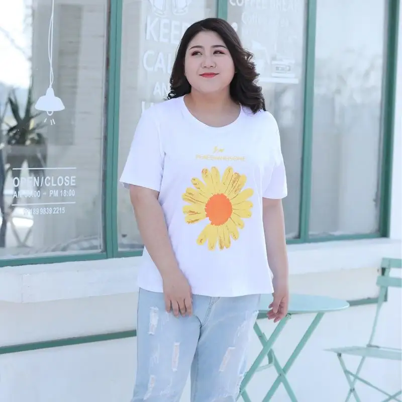 COCOEPPS 5XL 6XL летняя футболка размера плюс с круглым вырезом и принтом повседневные