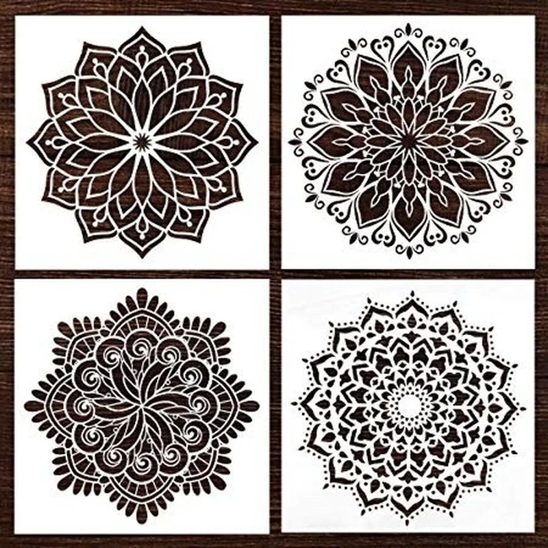 

4pcs Large Size Reusable Stencil Laser Cut Painting Template Floor Wall Tile Fabric Furniture Stencils Mandala Painting Stencils