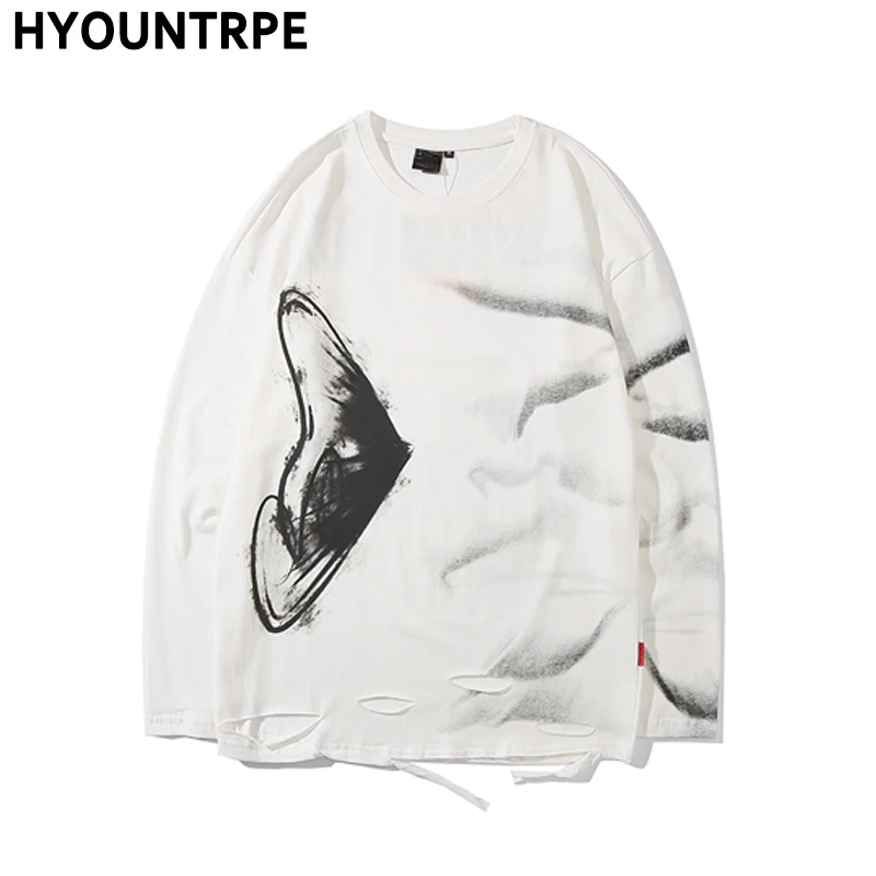 2020 Мужская футболка с граффити в стиле хип-хоп Уличная Харадзюку длинным рукавом