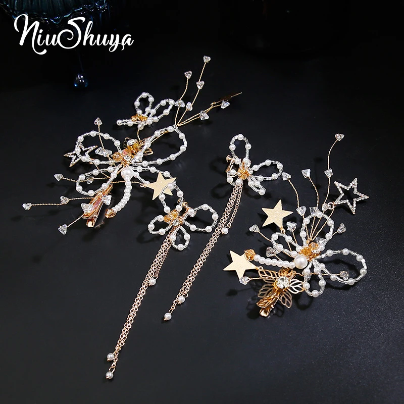 

NiuShuya Handmade Gold Star Flower Hairpins Bridal Hairstick Hair Accessories Wedding Jewelry Headpiece Head Ornament
