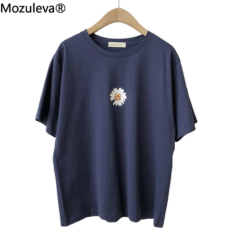 Женская хлопковая футболка с коротким рукавом и принтом смайлика 2021 | одежда