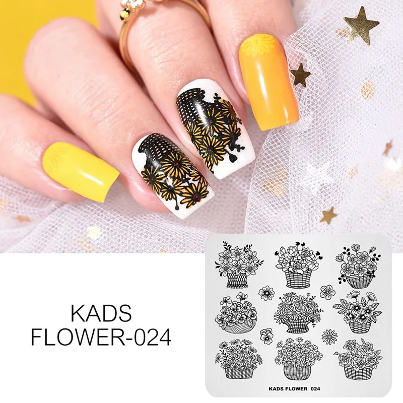 Flower 024 KADS Стемпинг 34 дизайнов цветы живоные геометрический шаблон Пластины для стемпинга Штамп для ногтей Трафареты для ногтей для М - Цвет: Flower 024