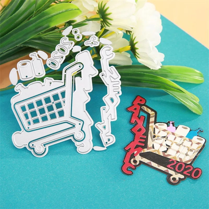 

2020 Cute Shopping Cart Tissue Squeeze Bottle Metal Cutting Dies Stencil For Scrapbooking Embossing DIY Paper Card Album Crafts