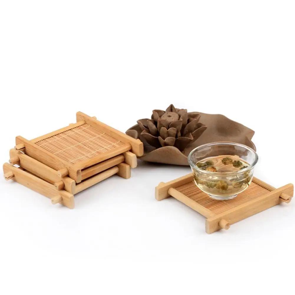Бамбуковая подставка под кружку блюдо пот колодки Набор деревянных подставок