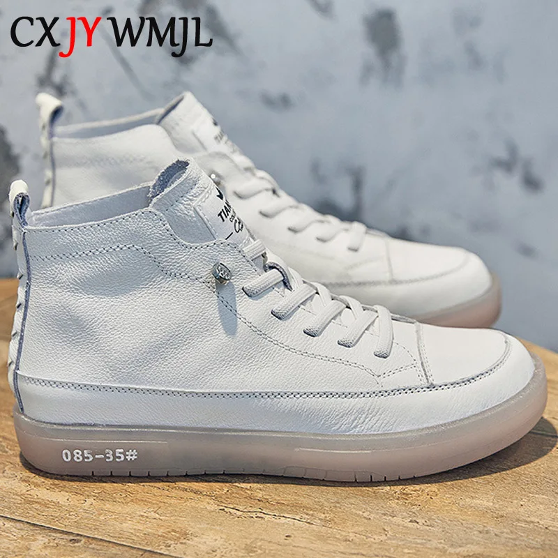 

2021 New Women Genuine Leather Sneakers Spring High-top Casual Shoes Autumn First Layer Cowhide Ladies High Top Vulcanized Shoes