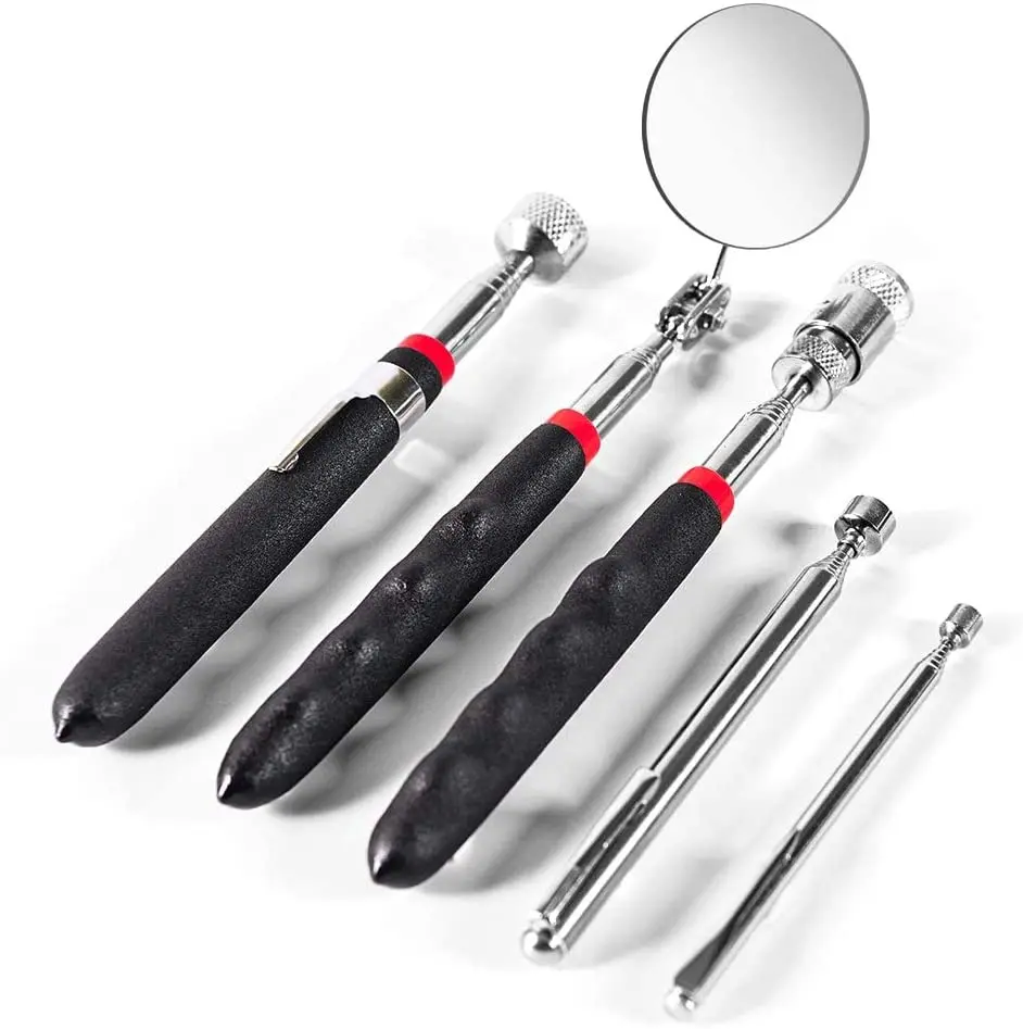 

Telescoping Magnetic Pickup Tool 10lb/ 3.5lb/ 1.5lb, 8lb with LED Light, Round Inspection Mirror for Viewing Pickup Dead Angle