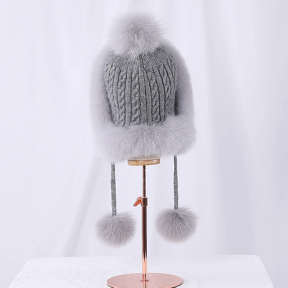 Шапка из натурального Лисьего меха 100% женская шапки-ушанки зимняя теплая - купить