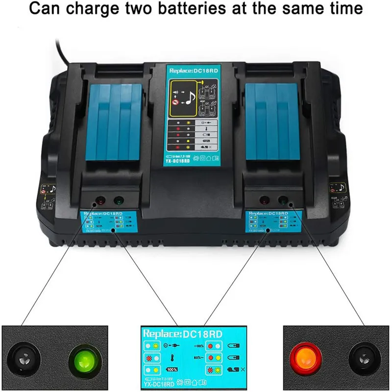 eu double battery charger for makita 6a charging current 7 2v 18v bl1830 bl1815 bl1430 bl1420 dc18rc dc18rd dc18ra power tool free global shipping