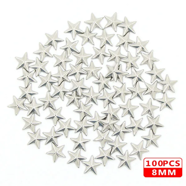 8MM Star Sliver 100 шт Горячая фиксация шпильки медь звезда квадратный череп стразы железные заклепки для одежды металлические заклепки DIY панк аксессуары для одежды - Цвет: 8MM Star Sliver
