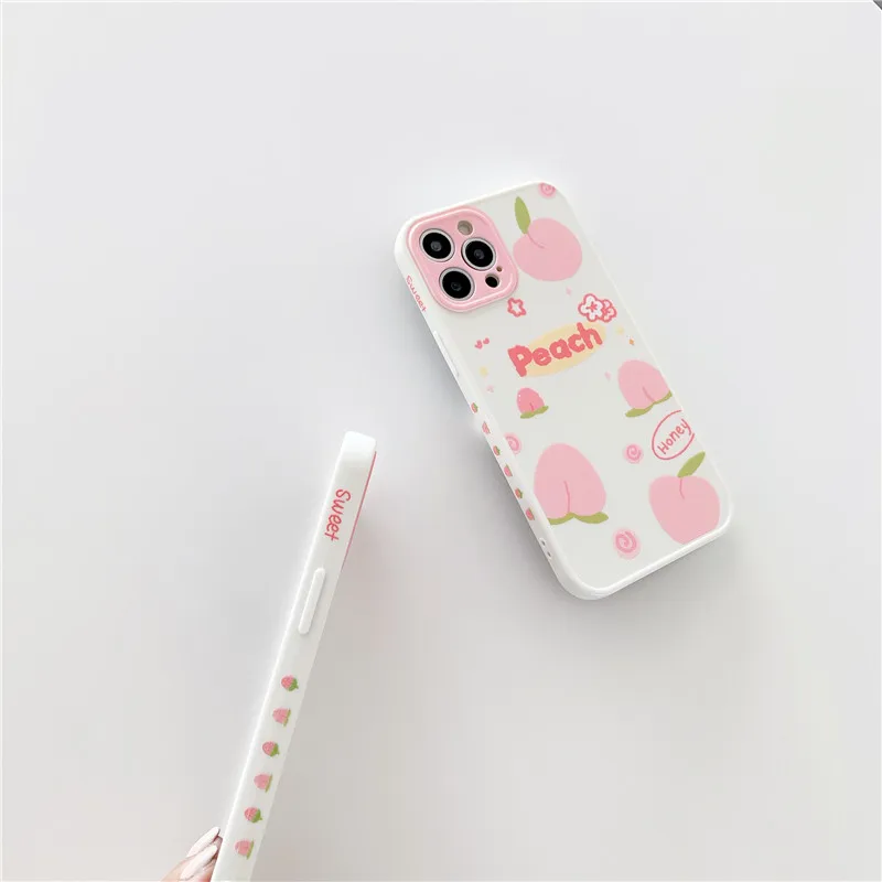 

Cute Strawberry peach phone case for iphone 12 11 Pro Max Cases fundas Silicon shockproof capa for iphone XR XS MAX 7 8Plus SE2