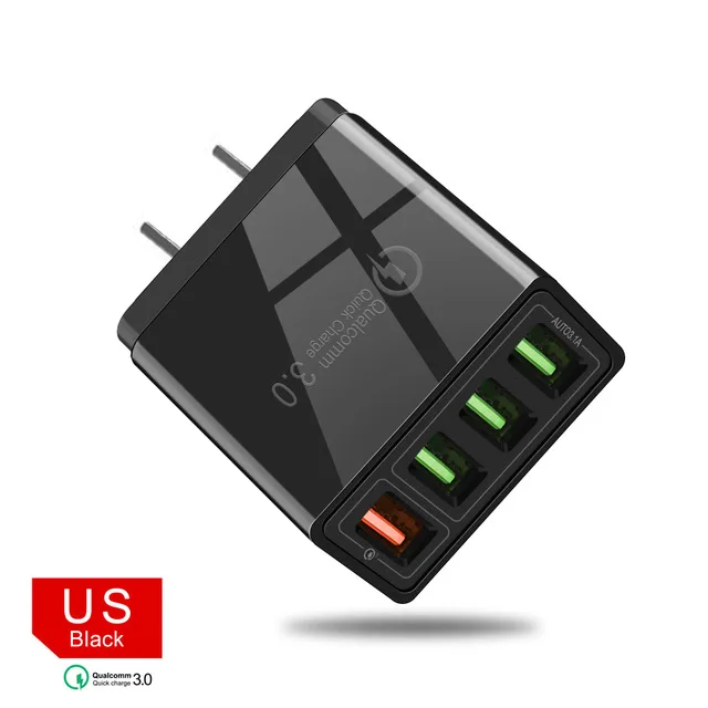 US BLACK Мощное зарядное устройство для Iphone, быстрая зарядка 3,0, двойное Usb зарядное устройство, 2А, дорожное Usb зарядное устройство, адаптер для samsung, Xiaomi, 18 Вт, зарядное устройство - Тип штекера: US BLACK