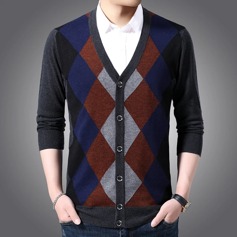 New Fashion Brand 6% Wool Sweaters Mens Cardigan Jumpers Knit V Neck Autumn Patterns Slim Fit Casual Men Clothes