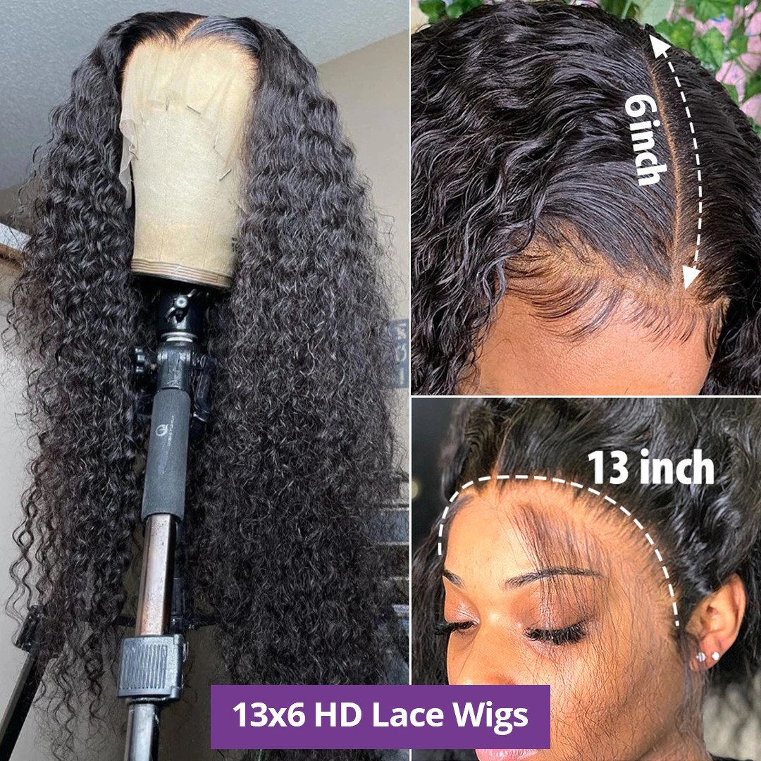 Sunper Queen 40 inch Deep Wave 13x6 Lace Frontal Human Hair Wigs Brazilian Loose Water Curly For Black Women |