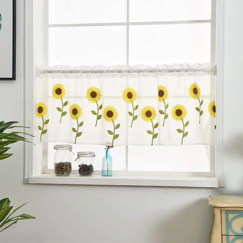 Занавеска с вышивкой маргаритки для дома кухни окна полупрозрачная панель