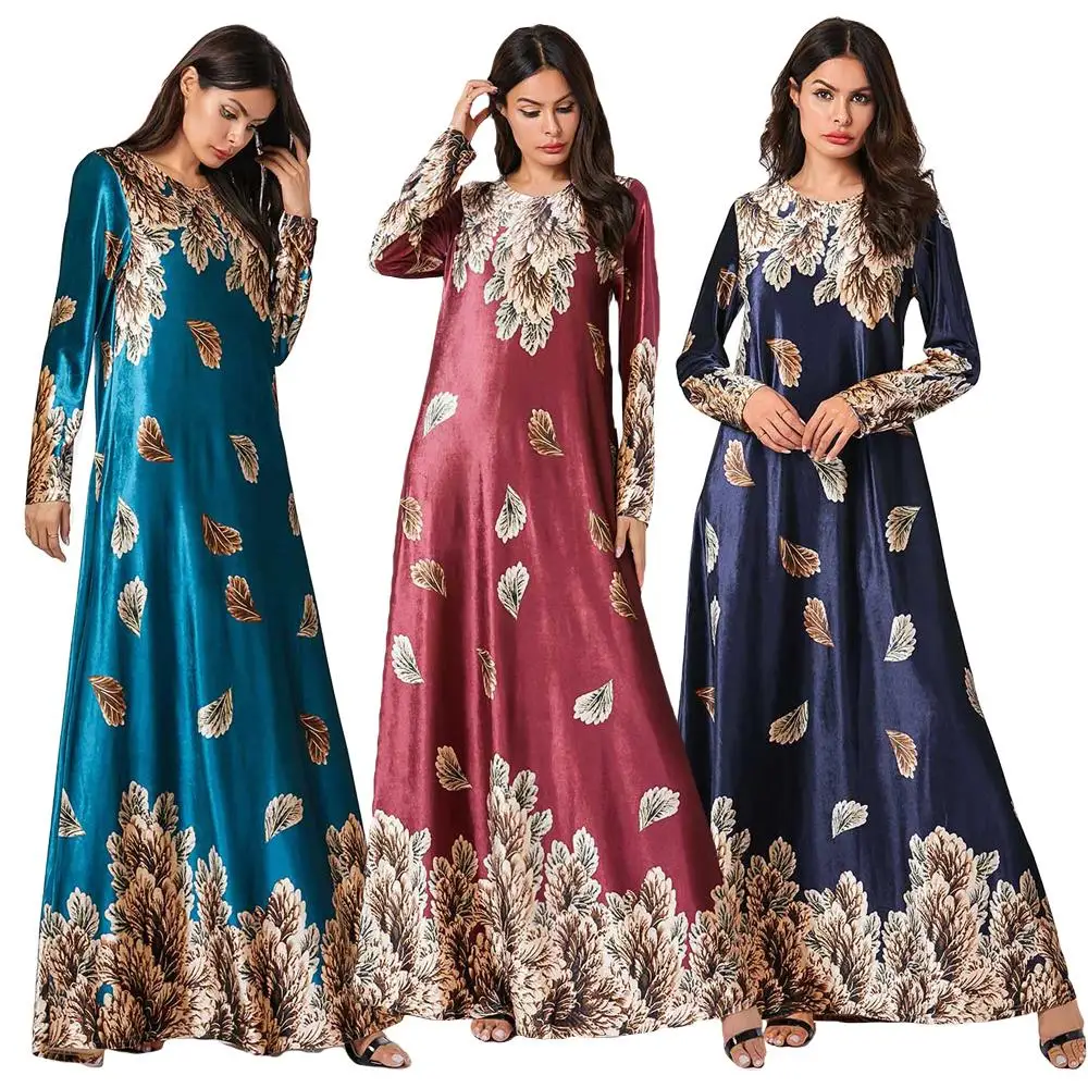 

Abaya Women Muslim Long Sleeve Maxi Dress Jilbab Kaftan Islamic Printed Casual Long Robe Vintage Dubai Turkey Clothing Dubai New