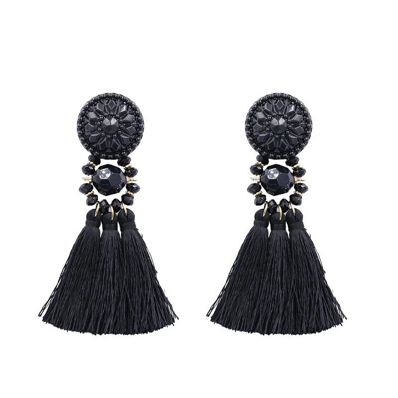 Модные женские маленькие тканевые серьги с кисточками, Boho ювелирные изделия ручной работы, Aretes De Mujer Boucle D'oreille Femme, летние серьги с бахромой - Окраска металла: Big size-black
