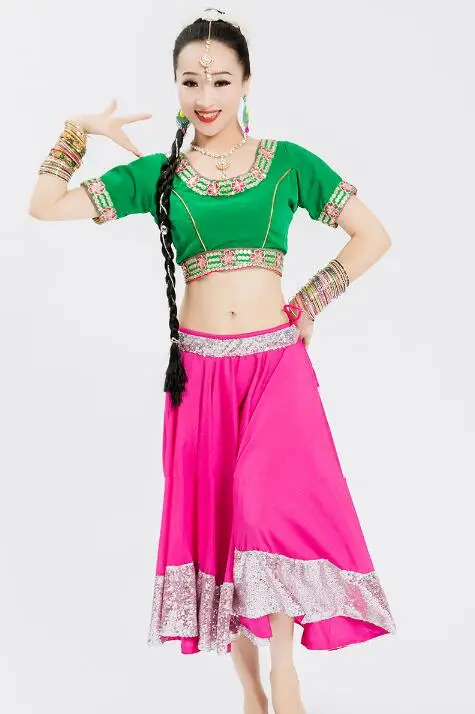 

India Sarees Costume Ethnic Style Print Kurtas Woman Performance Dance Leng Ha Top