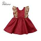 Новинка 2021 года, официальное платье принцессы для маленьких девочек, платье для маленьких девочек с блестками и бантом, трапециевидный сарафан с открытой спиной и блестками