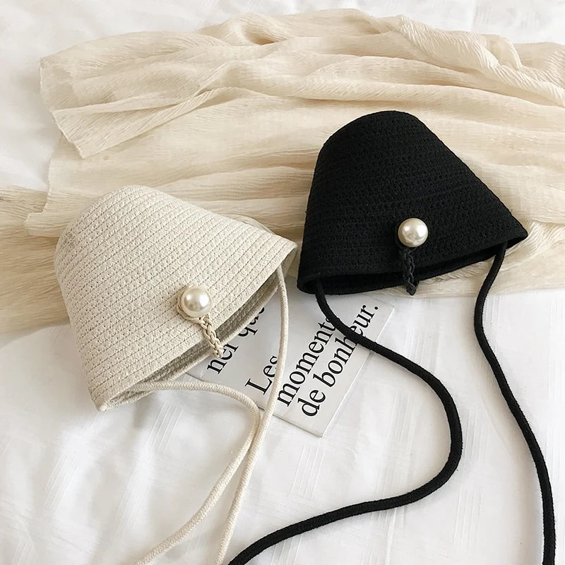 Маленькие соломенные сумки с жемчугом для женщин летняя сумка мессенджер на