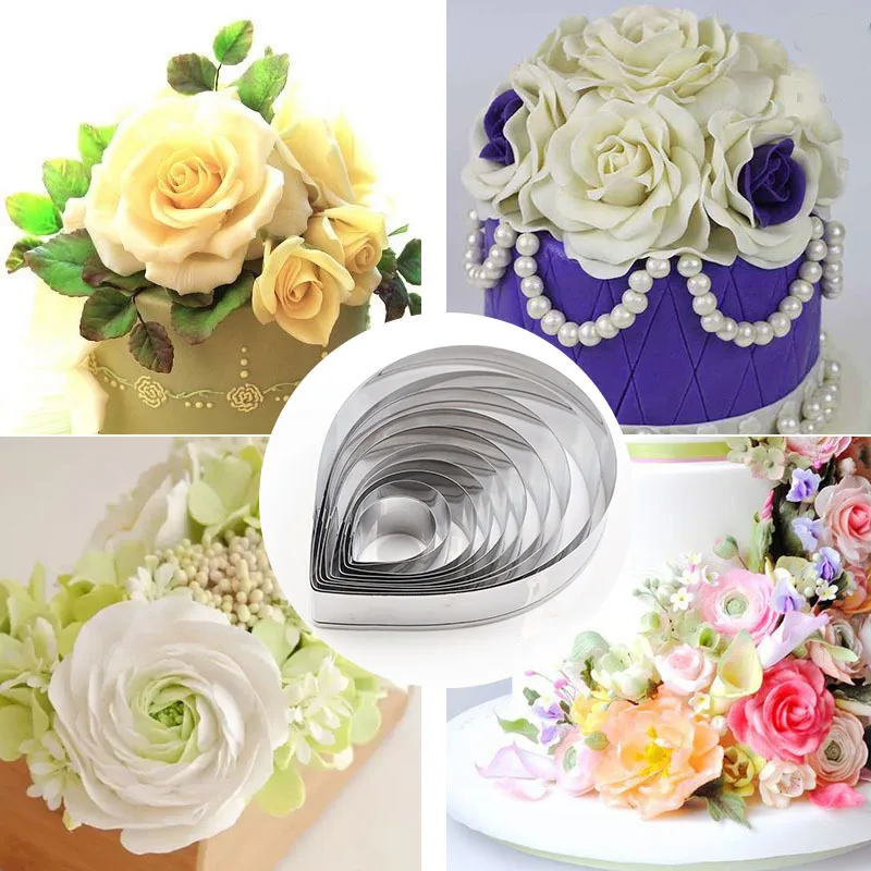 

Набор для высечки больших капель из нержавеющей стали, 10 штук, лепестки роз, торты для помадки, английский сахар