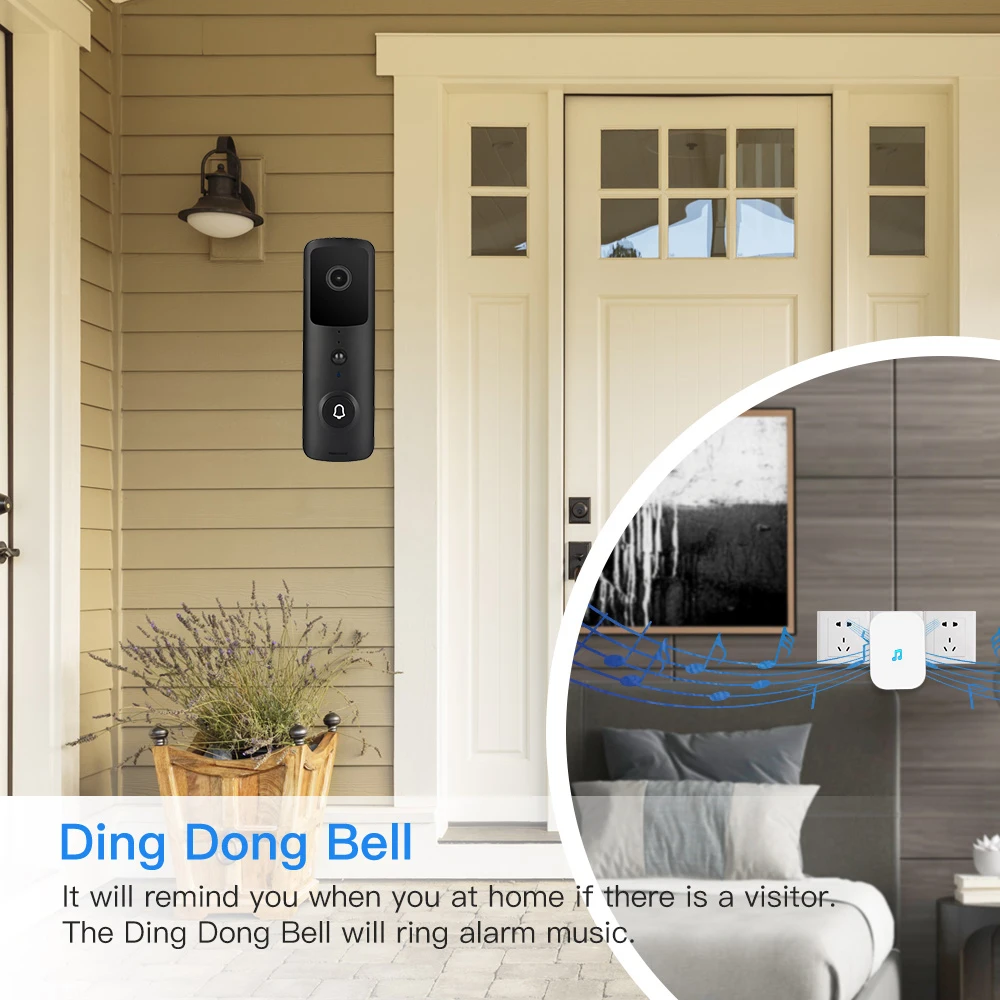 Wi Fi видеокамера черный дверной звонок Беспроводной умный Звонок DingDong 2 way Talk