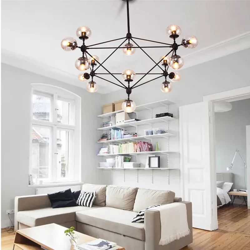GLSZ Iron Modern LED Chandelier Black E27 90-260V 5/10/15/21 Head For Living Room Bedroom Loft Ceiling Lamps Art Glass Pendant | Лампы и