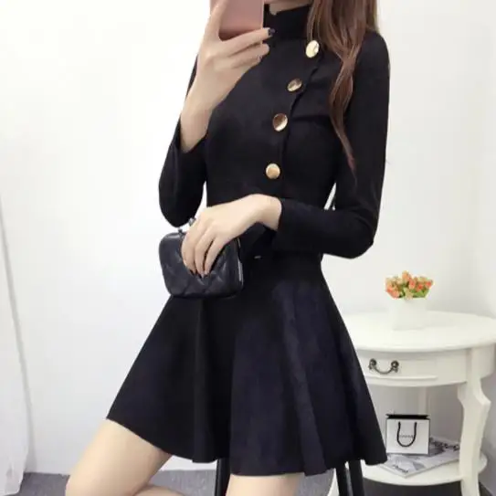 Замшевое платье осенняя и зимняя одежда корейское тонкое Европейское модное