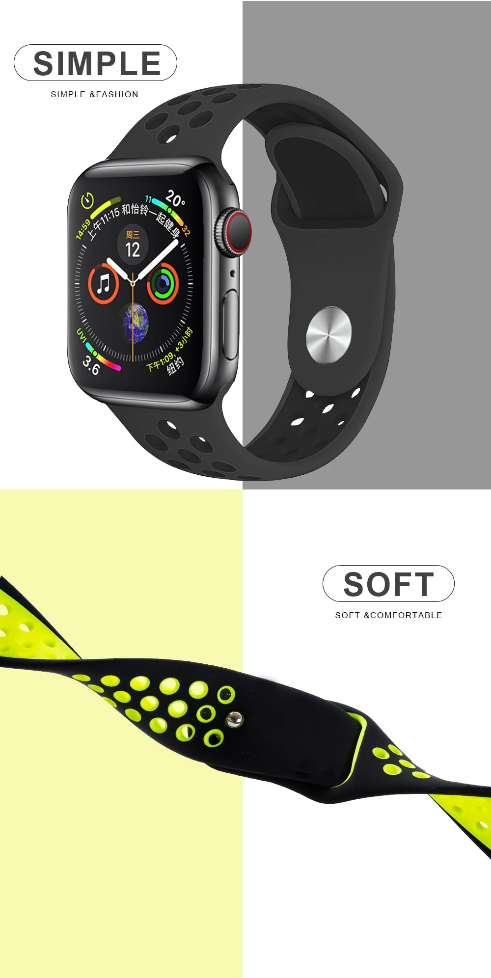 Мягкий силиконовый сменный спортивный ремешок для Apple Watch, 38 мм, 40 мм, серия 1, 2, 3, 4, 5, 42 мм, 44 мм, браслет на запястье, ремешок для iWatch Sports