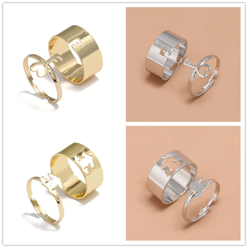 

Корейские полые парные кольца для ключей, 2 шт./компл., модное креативное кольцо с лягушкой, Открытое кольцо для подруги, для женщин и мужчин