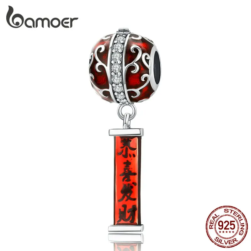 bamoer Sterling Silver 925 Chinese Spring Festival Lantern Couplet Pendant Charm fit Original Silver 925 Snake Bracelet BSC134