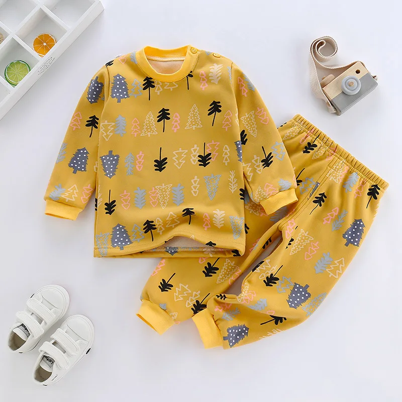 Зимние плотные детские пижамы пижама теплые с длинными рукавами и мехом для